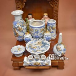 Bộ đồ thờ Thần Tài Ông Địa Men Rạn Đắp Rồng S2