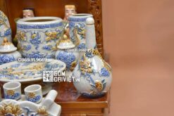 Bộ đồ thờ Thần Tài Ông Địa Men Rạn Đắp Rồng S2