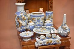 Bộ đồ thờ Thần Tài Ông Địa Men Rạn Đắp Rồng S2