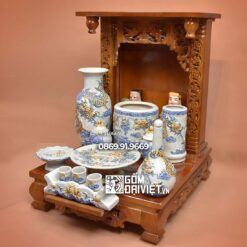 Bộ đồ thờ Thần Tài Ông Địa Men Rạn Đắp Rồng S2