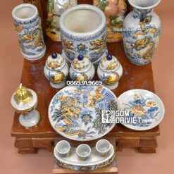 Bộ Đồ Thờ Thần Tài Thổ Địa Men Rạn Nổi Bát Tràng S3