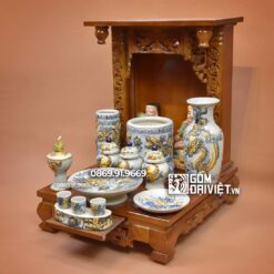Bộ Đồ Thờ Thần Tài Thổ Địa Men Rạn Nổi Bát Tràng S3