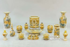 Bộ Đồ Thờ Cúng Thổ Công Men Rạn Đắp Tay Vẽ Vàng S3