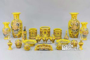 Bộ Đồ Thờ Phúc Lộc Thọ Vẽ Vàng Cao Cấp Màu Vàng