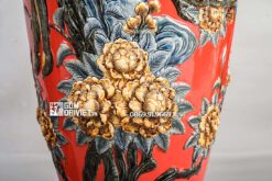 Lọ Lộc Bình Chim Công Đắp Nổi Men Đỏ Mệnh Hỏa 1m4