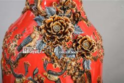 Lọ Lộc Bình Chim Công Đắp Nổi Men Đỏ Mệnh Hỏa 1m4