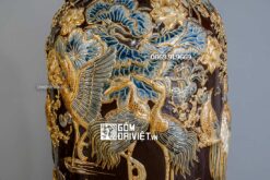 Lọ Lộc Bình Màu Nâu Vẽ Vàng 24K Đắp Phúc Lộc Thọ 1m6