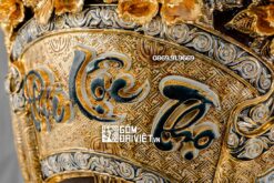 Lọ Lộc Bình Màu Nâu Vẽ Vàng 24K Đắp Phúc Lộc Thọ 1m6