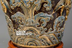 Lọ Lộc Bình Màu Nâu Vẽ Vàng 24K Đắp Phúc Lộc Thọ 1m6