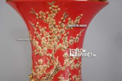 Lọ Lộc Bình Phú Quý Trường Xuân Màu Đỏ Vẽ Vàng 24K 1m4