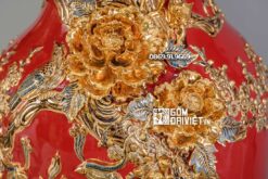 Lọ Lộc Bình Phú Quý Trường Xuân Màu Đỏ Vẽ Vàng 24K 1m4