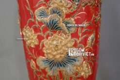 Lọ Lộc Bình Phú Quý Trường Xuân Màu Đỏ Vẽ Vàng 24K 1m4