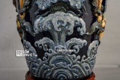 Lọ Lộc Bình Phúc Đức Đắp Nổi Men Xanh Đen 1m4