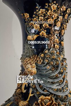 Lọ Lộc Bình Phúc Đức Đắp Nổi Men Xanh Đen 1m4