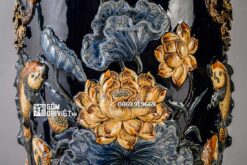 Lọ Lộc Bình Phúc Đức Đắp Nổi Men Xanh Đen 1m4