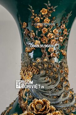 Lọ Lộc Bình Phúc Lộc Thọ Đắp Nổi 3D Xanh Lục 1m6 Mệnh Mộc