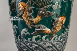 Lọ Lộc Bình Phúc Lộc Thọ Đắp Nổi 3D Xanh Lục 1m6 Mệnh Mộc