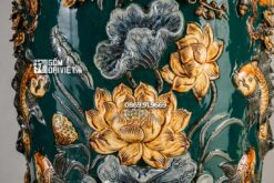 Lọ Lộc Bình Phúc Lộc Thọ Đắp Nổi 3D Xanh Lục 1m6 Mệnh Mộc