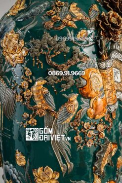 Lọ Lộc Bình Phúc Lộc Thọ Đắp Nổi 3D Xanh Lục 1m6 Mệnh Mộc