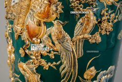 Lọ Lộc Bình Phúc Lộc Thọ Đắp Nổi Vẽ Vàng Men Xanh Lục 1m4