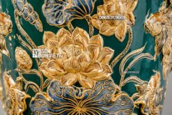 Lọ Lộc Bình Phúc Lộc Thọ Đắp Nổi Vẽ Vàng Men Xanh Lục 1m4