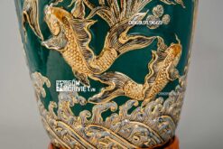 Lọ Lộc Bình Phúc Lộc Thọ Đắp Nổi Vẽ Vàng Men Xanh Lục 1m4