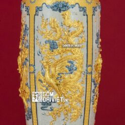 Lọ Lộc Bình Tứ Linh Dát Vàng 18K Đắp Nổi 1m6