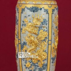 Lọ Lộc Bình Tứ Linh Dát Vàng 18K Đắp Nổi 1m6