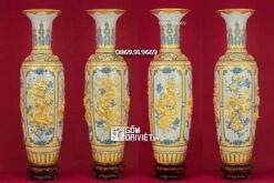 Lọ Lộc Bình Tứ Linh Dát Vàng 18K Đắp Nổi 1m6