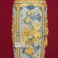 Lọ Lộc Bình Tứ Linh Dát Vàng 18K Đắp Nổi 1m6