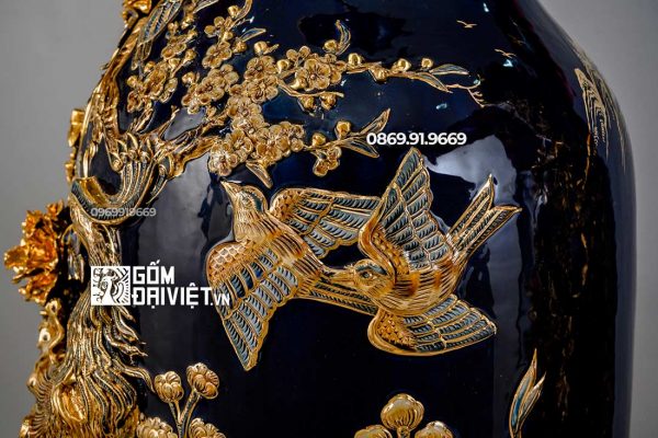 Lọ Lục Bình Mệnh Thủy Chim Công Vẽ Vàng 24K 3D Nổi 1m4