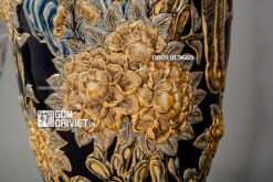 Lọ Lục Bình Mệnh Thủy Chim Công Vẽ Vàng 24K 3D Nổi 1m4