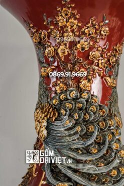 Lọ Lục Bình Phúc Đức Đắp 3D Màu Đỏ Đun 1m6