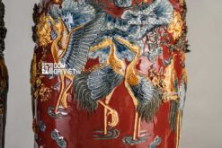 Lọ Lục Bình Phúc Đức Đắp 3D Màu Đỏ Đun 1m6