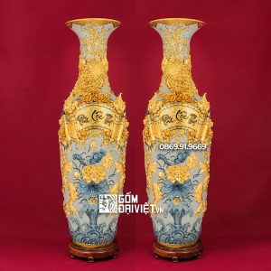 Lọ Lục Bình Phúc Lộc Thọ Đắp Nổi Dát Vàng 2m