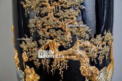 Lộc Bình Công Danh Phú Quý Xanh Đen Vẽ Vàng 24K 1m6