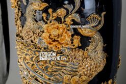 Lộc Bình Công Danh Phú Quý Xanh Đen Vẽ Vàng 24K 1m6