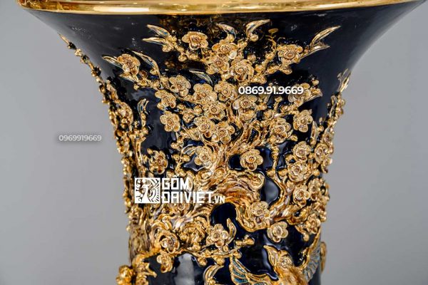 Lộc Bình Công Danh Phú Quý Xanh Đen Vẽ Vàng 24K 1m6