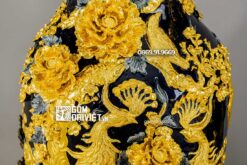 Lộc Bình Công Đào Phú Quý Dát Vàng Men Xanh 1m4