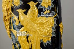 Lộc Bình Công Đào Phú Quý Dát Vàng Men Xanh 1m4