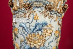 Lộc Bình Men Rạn Đắp 3D Nổi Phúc Lộc Thọ 1m6