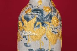 Lộc Bình Men Rạn Nổi Phúc Lộc Thọ Dát Vàng 18K 1m4