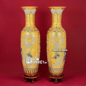 Lộc Bình Tứ Cảnh Men Rạn Dát Vàng 1m6