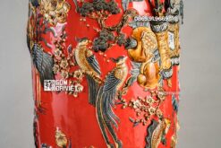 Lục Bình Đắp Nổi Phúc Lộc Thọ màu đỏ mệnh hỏa 1m4