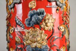 Lục Bình Đắp Nổi Phúc Lộc Thọ màu đỏ mệnh hỏa 1m4