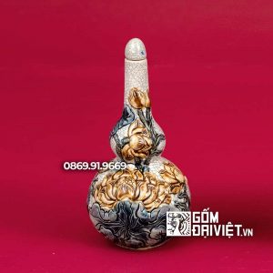 Nậm Rượu Men Rạn Đắp Sen 2 Bầu S2