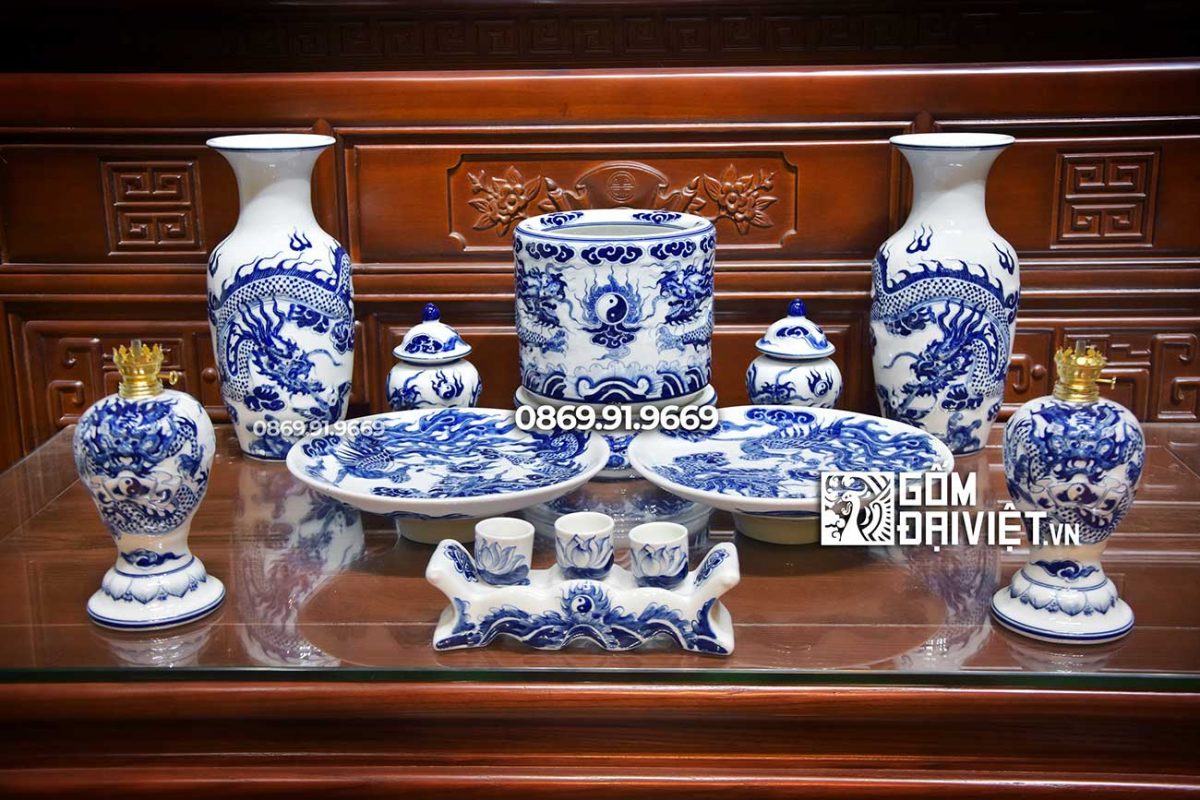 Bộ đồ thờ treo tường men lam