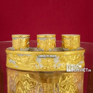 Kỷ 3 Chén Thờ Dát Vàng Men Rạn Rồng