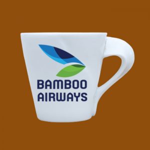 Ly Sứ quà tặng Bát Tràng trắng in hình logo Bamboo Airways