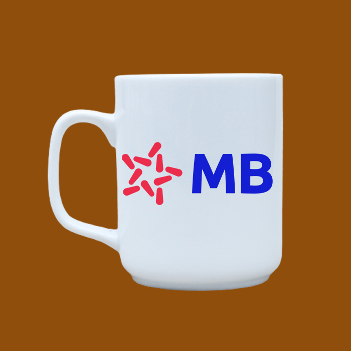 Ly sứ quà tặng Bát Tràng trắng in hình logo MB Bank - Gốm Đại Việt